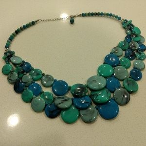 Turquoise Look Bead 3 Strand Stacked Necklace